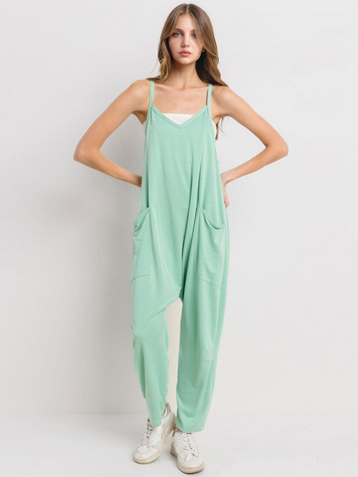 WOMEN'S SLEEVELESS FRONT POCKETS V-NECK JUMPSUIT