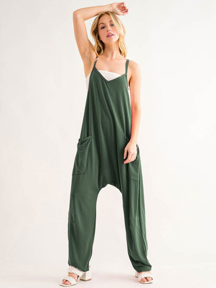 WOMEN'S SLEEVELESS FRONT POCKETS V-NECK JUMPSUIT
