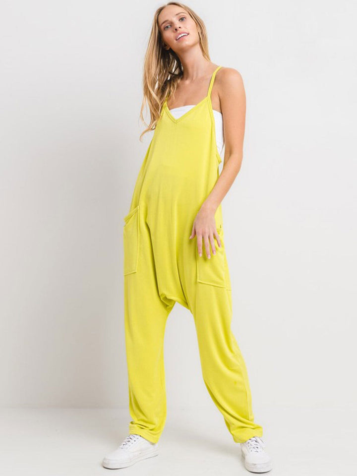 WOMEN'S SLEEVELESS FRONT POCKETS V-NECK JUMPSUIT