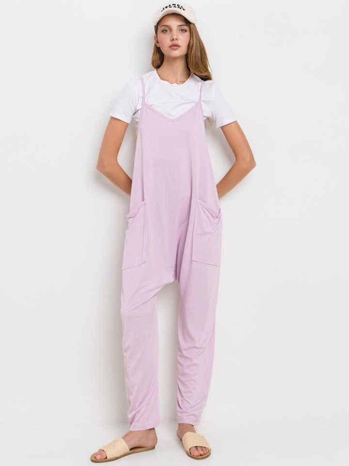 WOMEN'S SLEEVELESS FRONT POCKETS V-NECK JUMPSUIT