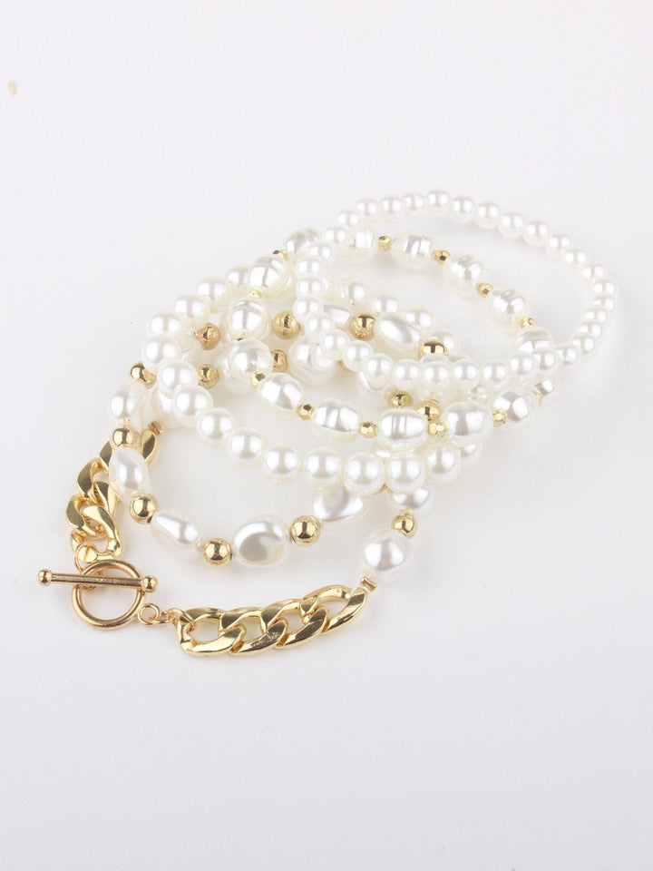 WOMEN'S PEARL GOLD & WHITE MULTI BRACELET