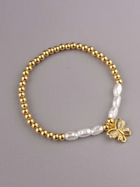 FASHION STAINLESS STEEL BUTTERFLY PEARL BRACELET