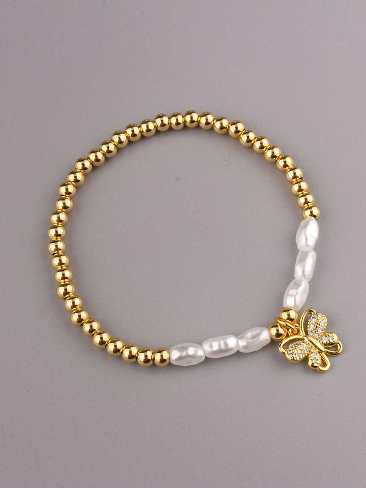 FASHION STAINLESS STEEL BUTTERFLY PEARL BRACELET