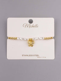 FASHION STAINLESS STEEL BUTTERFLY PEARL BRACELET