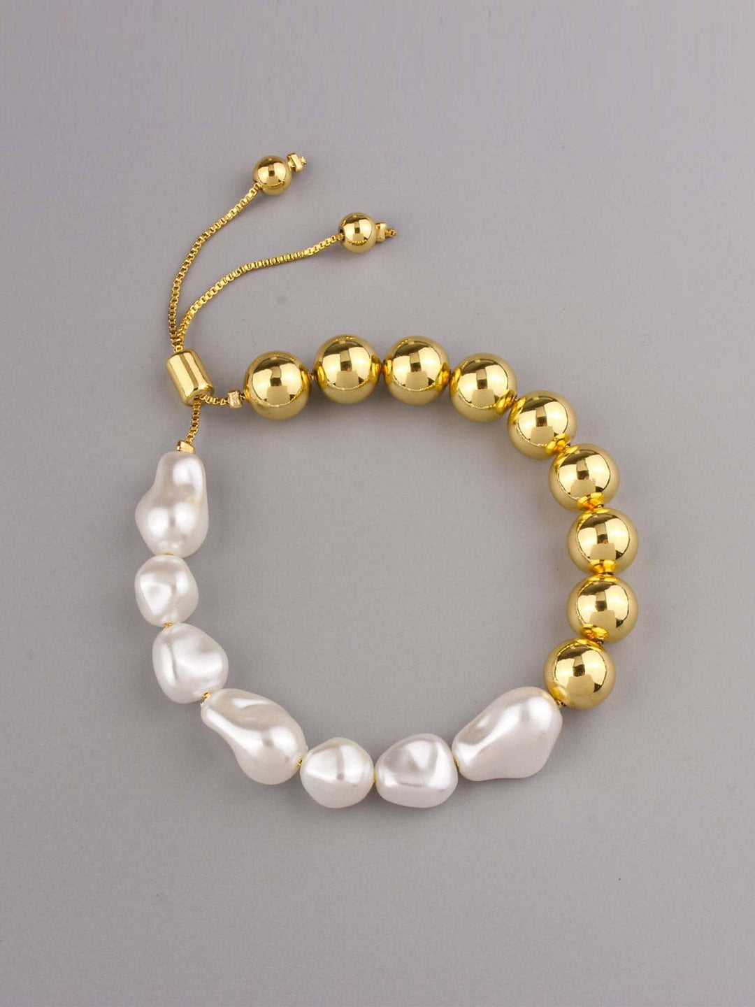 WOMEN'S STAINLESS STEEL PEARL GOLD & WHITE MULTI BRACELET