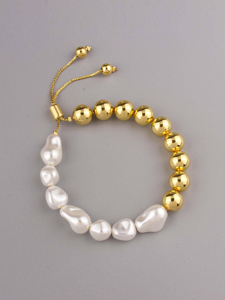 WOMEN'S STAINLESS STEEL PEARL GOLD & WHITE MULTI BRACELET