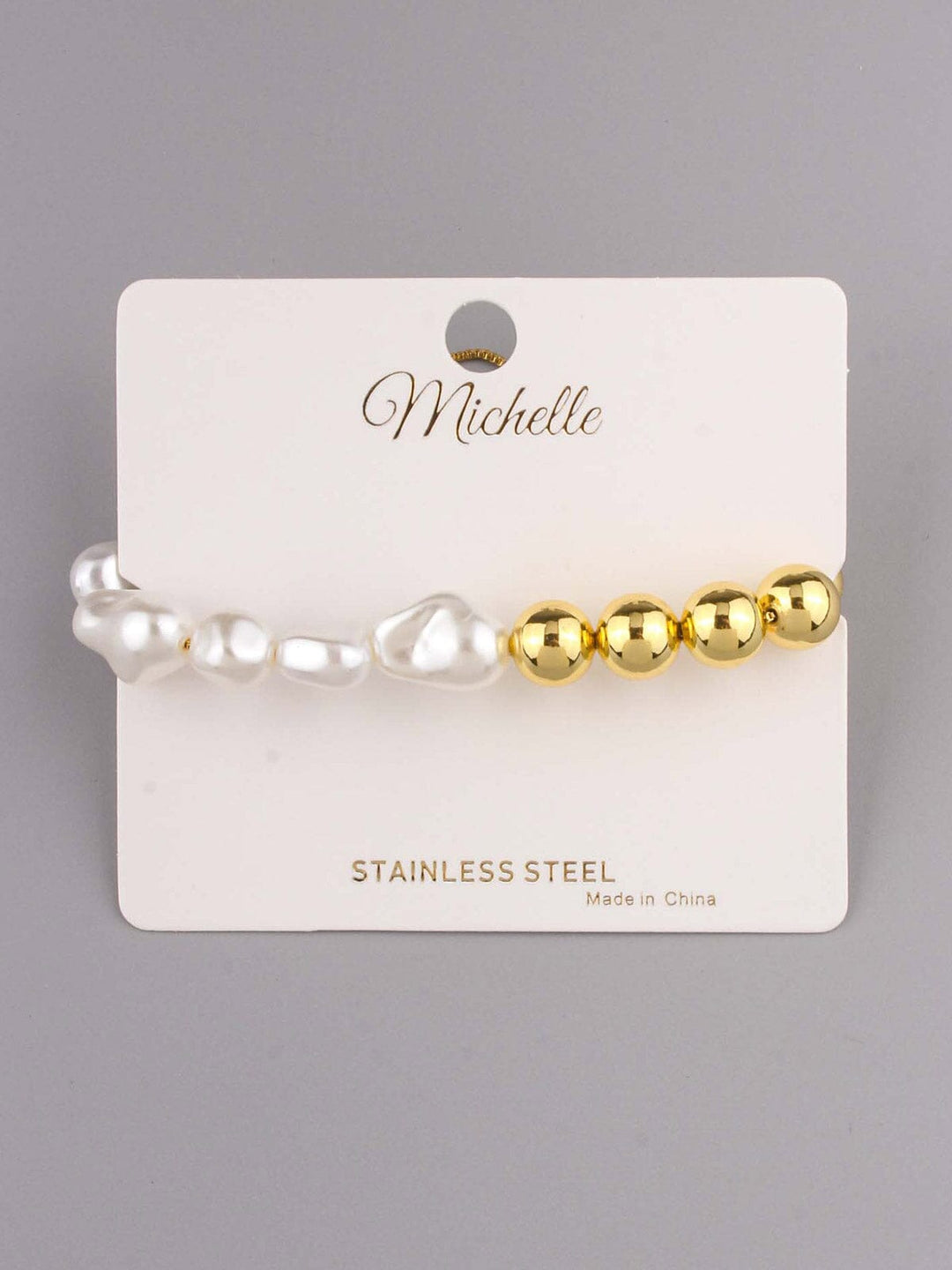 WOMEN'S STAINLESS STEEL PEARL GOLD & WHITE MULTI BRACELET