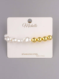 WOMEN'S STAINLESS STEEL PEARL GOLD & WHITE MULTI BRACELET