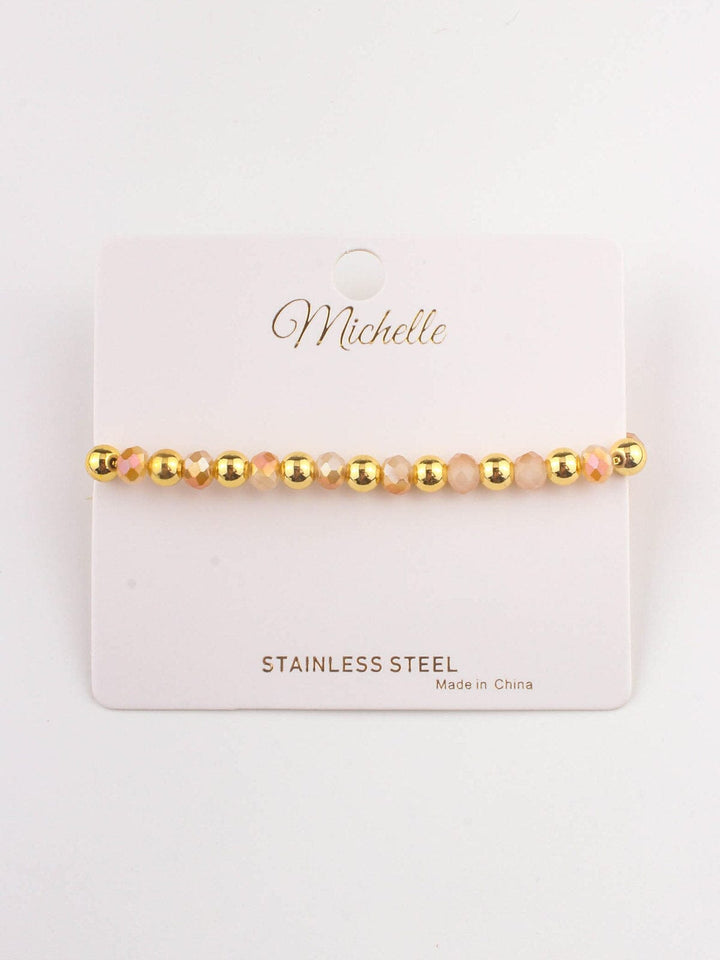 FASHION STAINLESS STEEL GOLD & NATURAL PEARL BRACELET