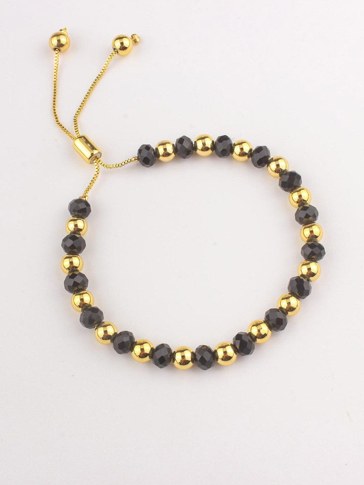 FASHION STAINLESS STEEL BLACK & GOLD PEARL BRACELET