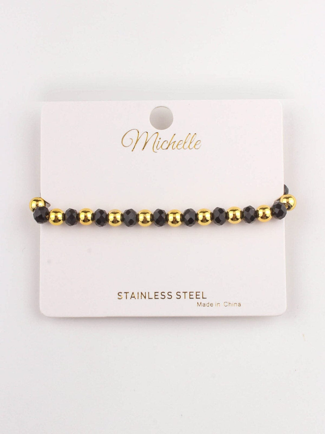 FASHION STAINLESS STEEL BLACK & GOLD PEARL BRACELET