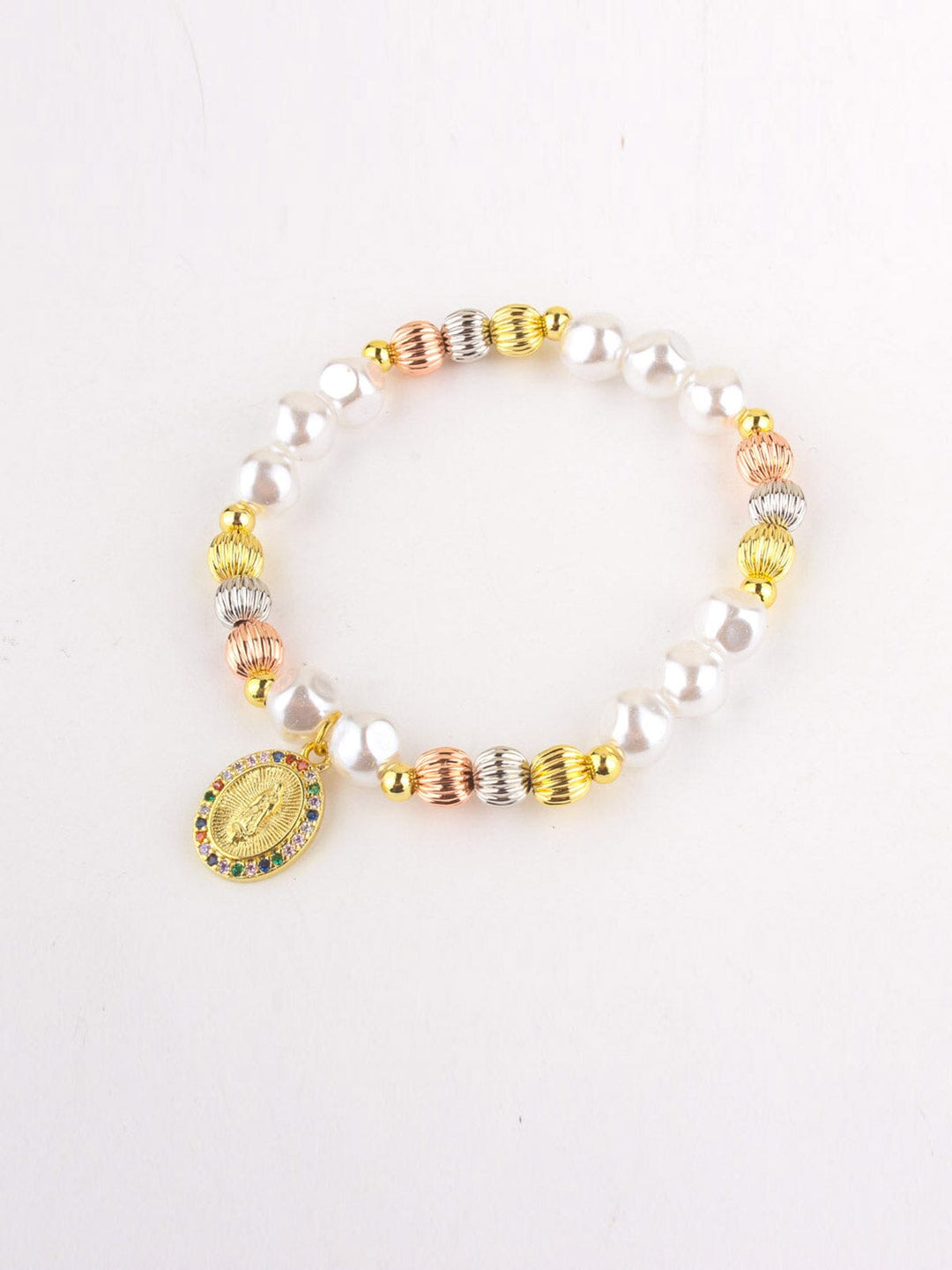 FASHION STAINLESS STEEL COLORBLOCK PEARL BRACELET