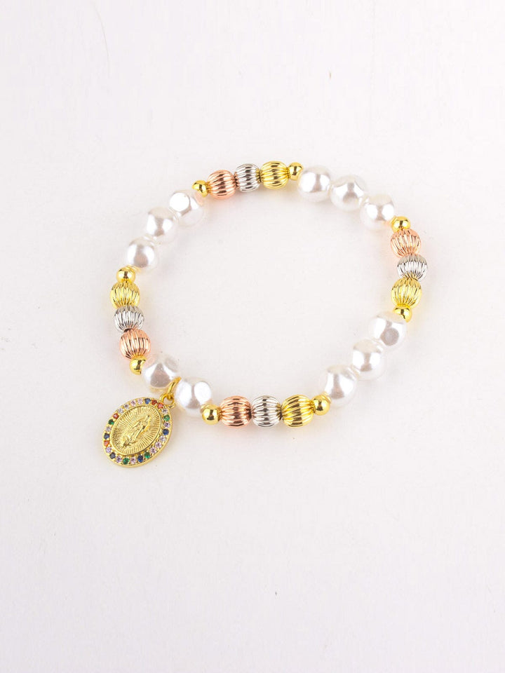 FASHION STAINLESS STEEL COLORBLOCK PEARL BRACELET