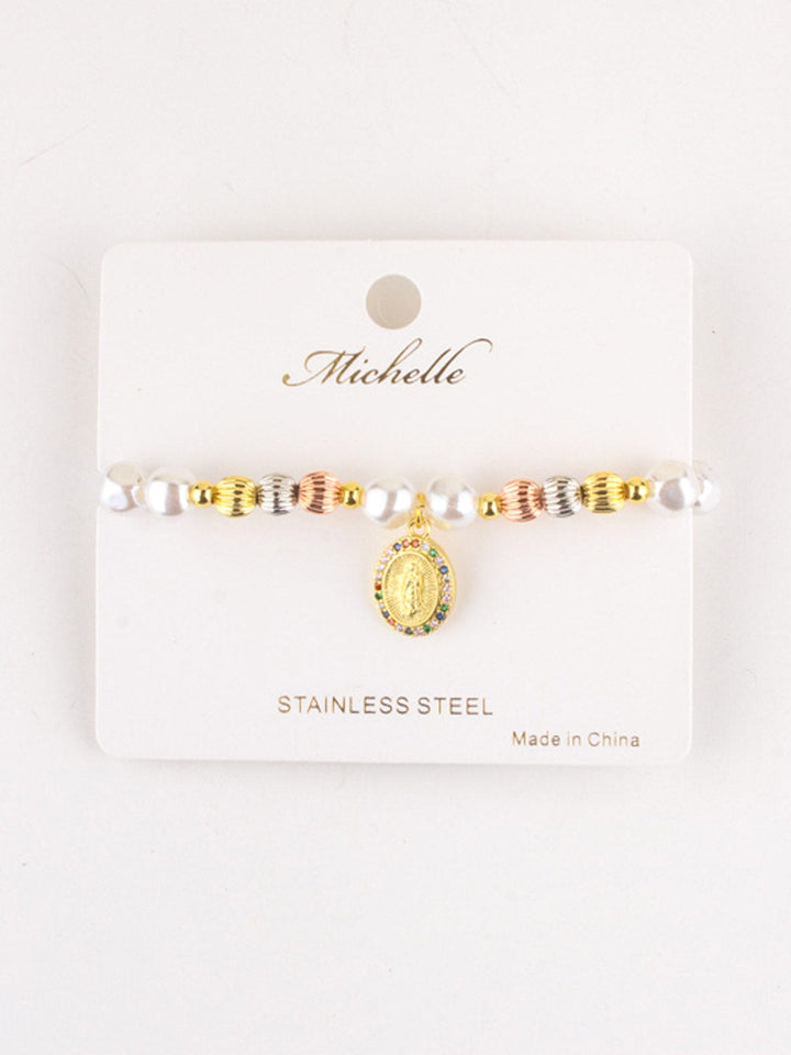 FASHION STAINLESS STEEL COLORBLOCK PEARL BRACELET