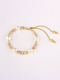 FASHION STAINLESS STEEL COLORBLOCK PEARL BRACELET