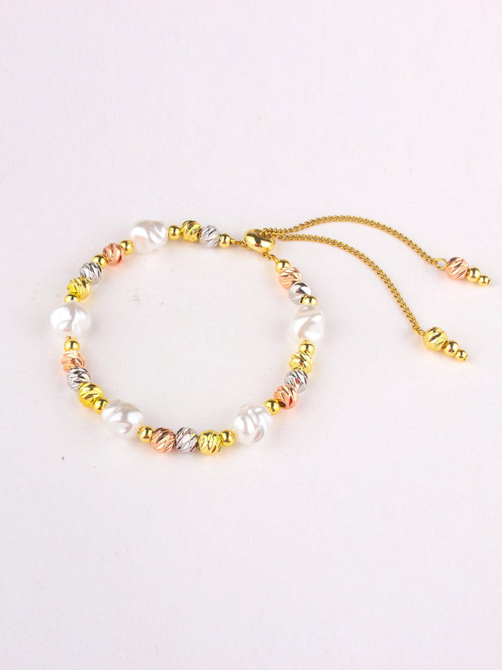 FASHION STAINLESS STEEL COLORBLOCK PEARL BRACELET