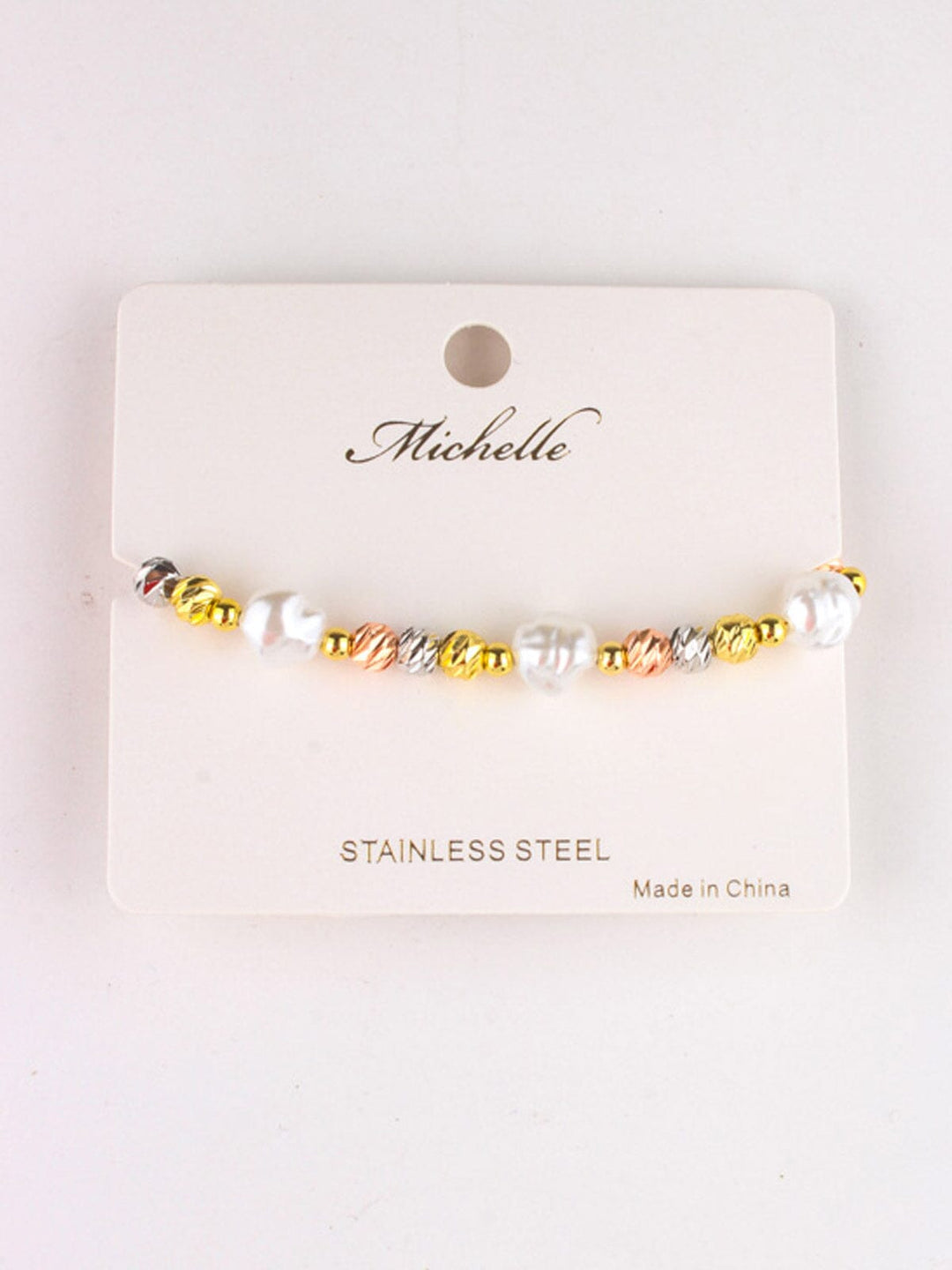 FASHION STAINLESS STEEL COLORBLOCK PEARL BRACELET
