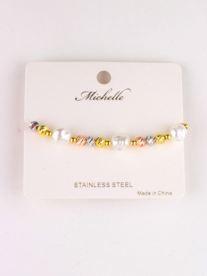 FASHION STAINLESS STEEL COLORBLOCK PEARL BRACELET