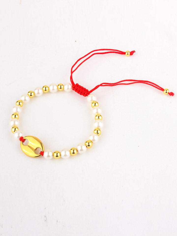 FASHION STAINLESS STEEL COLORBLOCK PEARL BRACELET