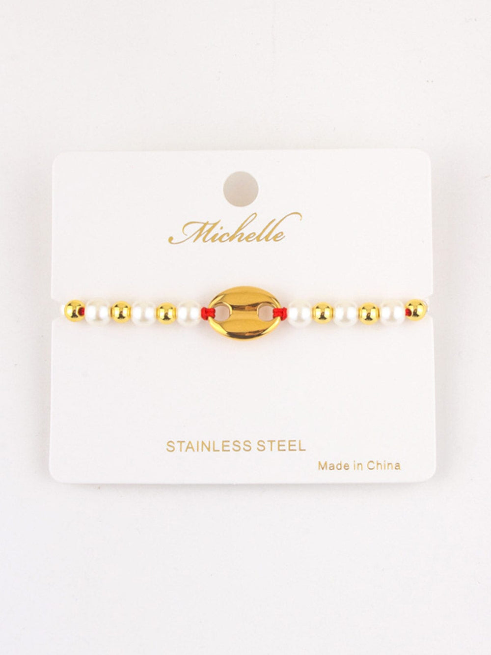 FASHION STAINLESS STEEL COLORBLOCK PEARL BRACELET