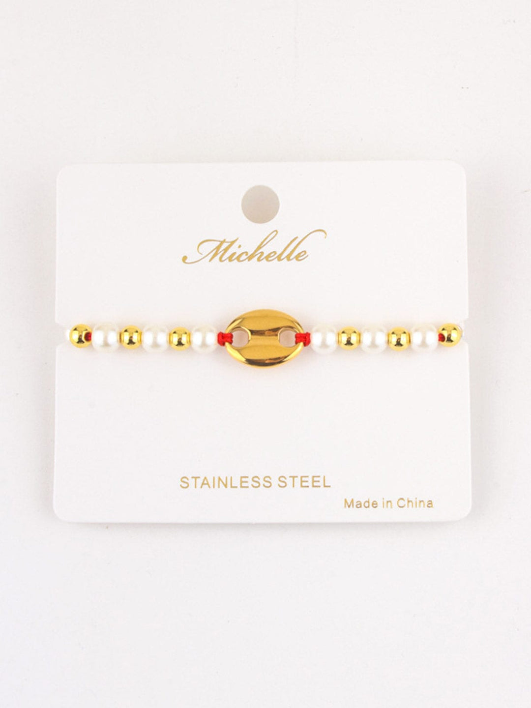 FASHION STAINLESS STEEL COLORBLOCK PEARL BRACELET