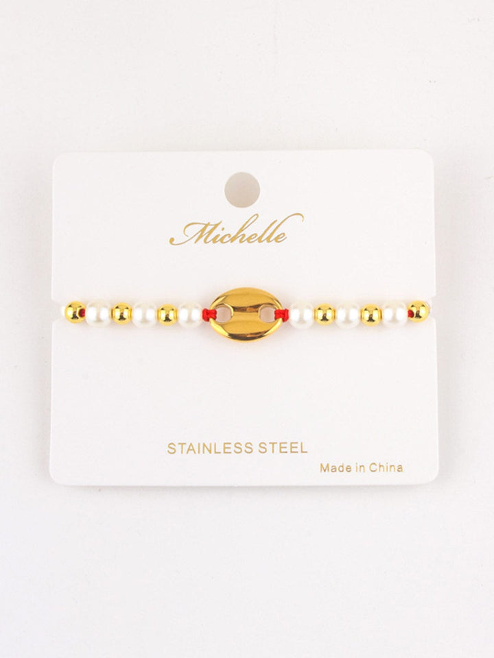 FASHION STAINLESS STEEL COLORBLOCK PEARL BRACELET