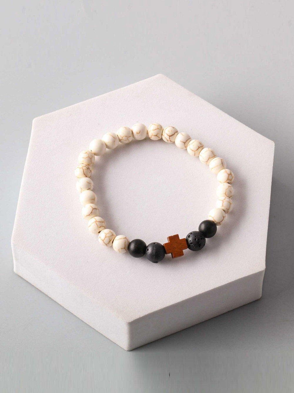 FASHION WHITE & BLACK BEADS CROSS BRACELETS