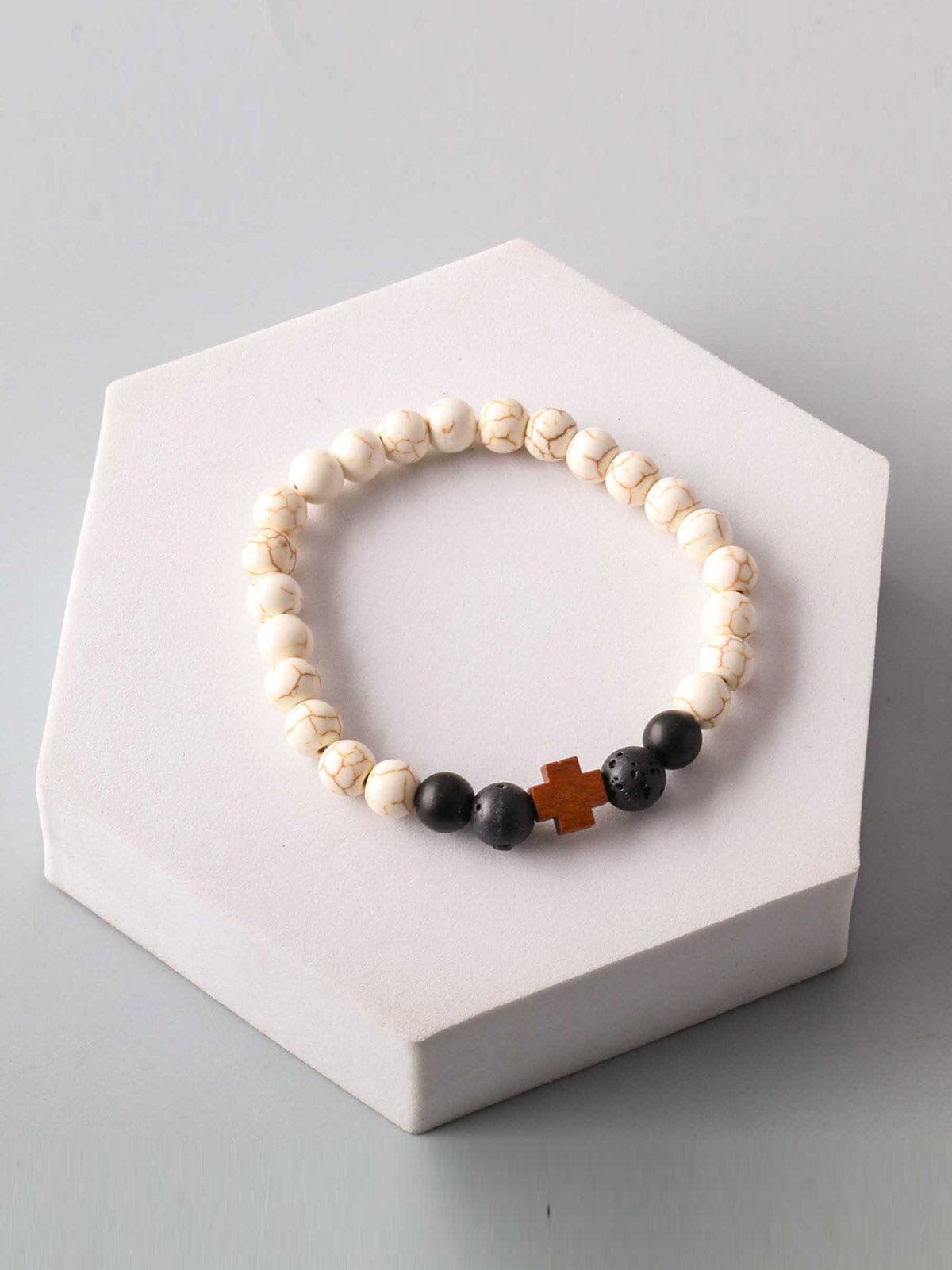 FASHION WHITE & BLACK BEADS CROSS BRACELETS
