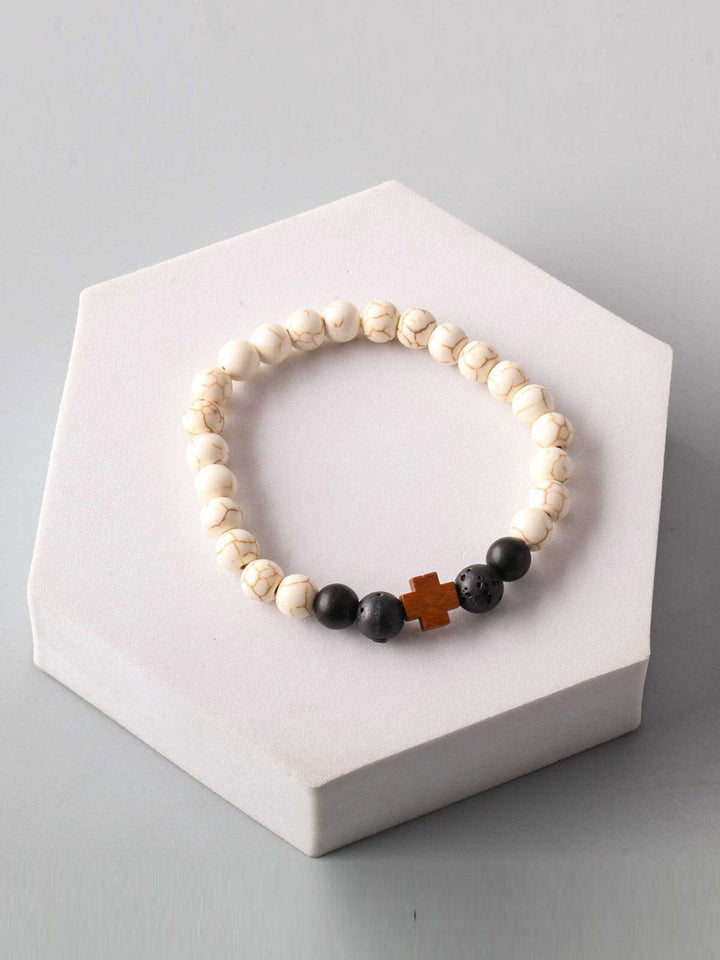 FASHION WHITE & BLACK BEADS CROSS BRACELETS