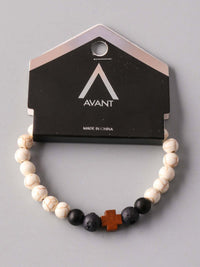 FASHION WHITE & BLACK BEADS CROSS BRACELETS