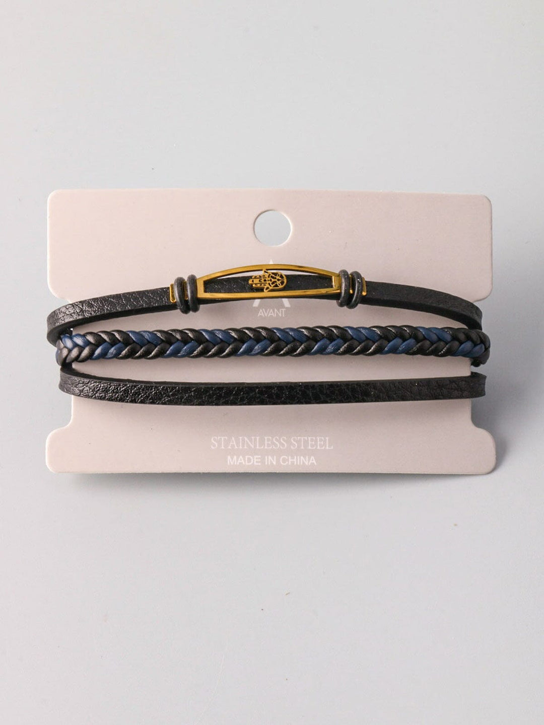 WOMEN'S FASHION PLEATHER BLACK & NAVY BRACELET