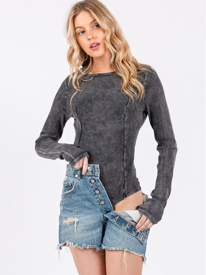 WOMEN'S LONG SLEEVE WASHED BODYSUIT
