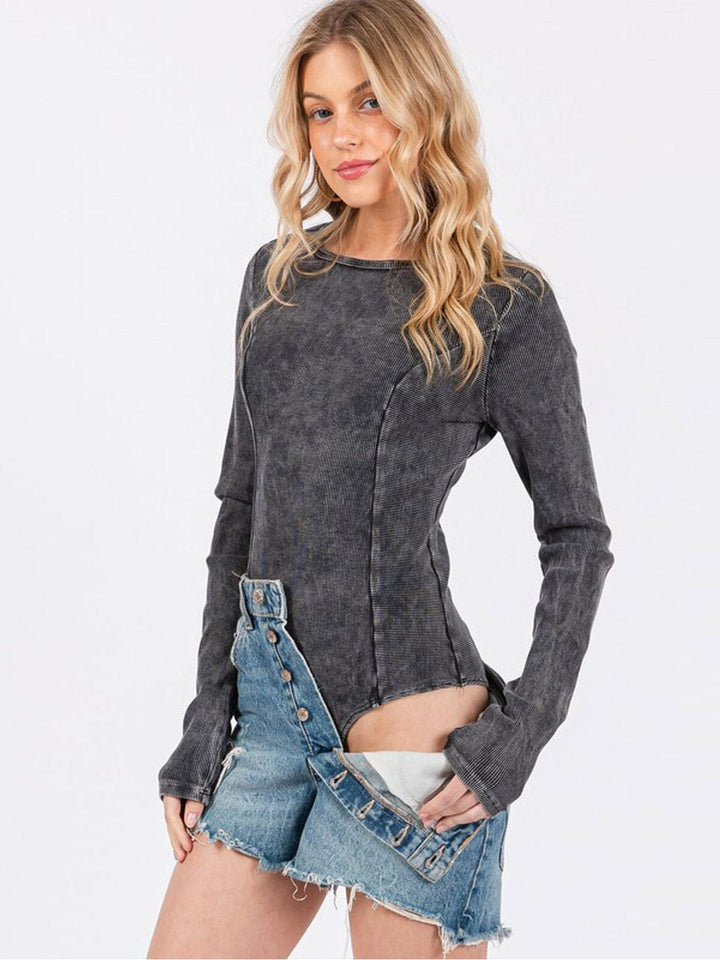 WOMEN'S LONG SLEEVE WASHED BODYSUIT