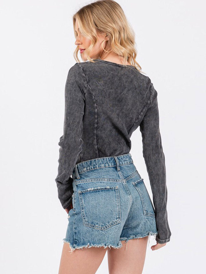 WOMEN'S LONG SLEEVE WASHED BODYSUIT