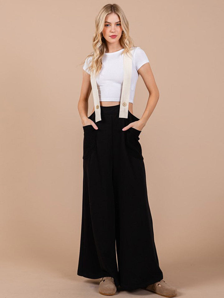 WOMEN'S SLEEVELESS FRONT POCKETS WIDE LEG OVERALL