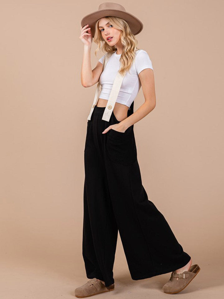 WOMEN'S SLEEVELESS FRONT POCKETS WIDE LEG OVERALL