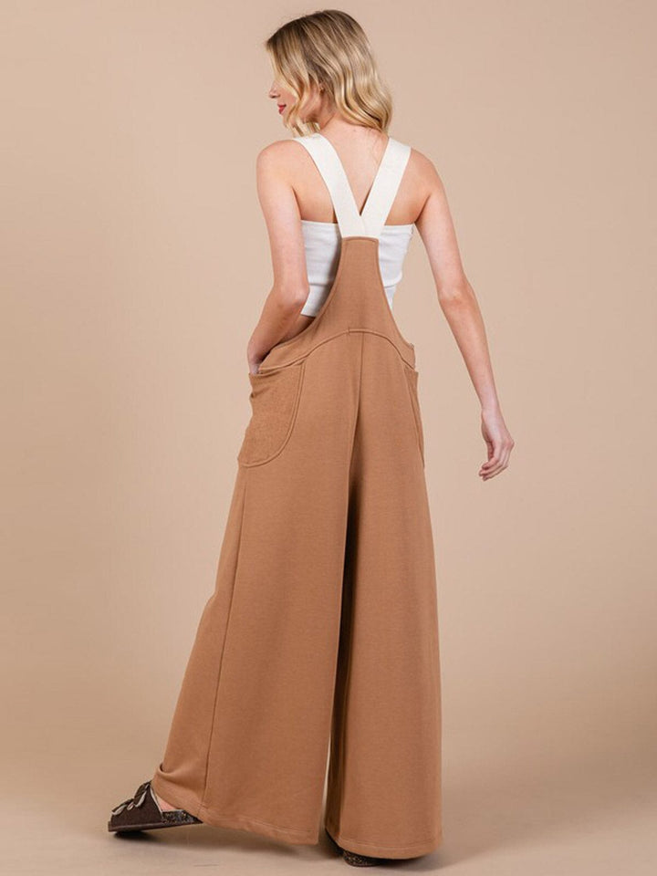 WOMEN'S SLEEVELESS FRONT POCKETS WIDE LEG OVERALL