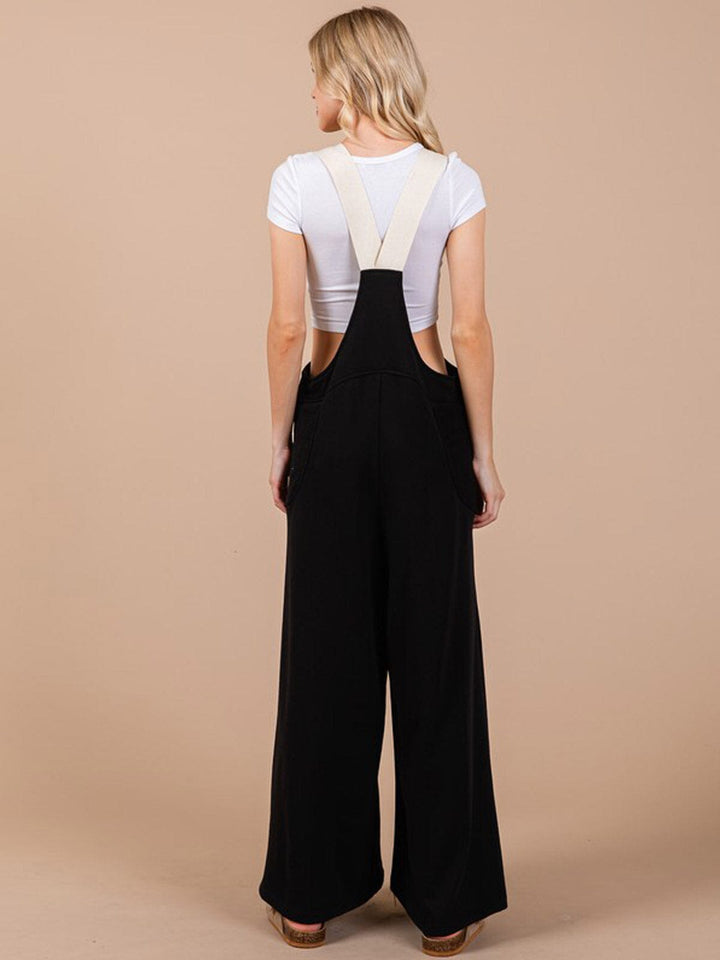 WOMEN'S SLEEVELESS FRONT POCKETS WIDE LEG OVERALL