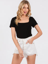 WOMEN'S SHORT SLEEVE SQUARE NECK RIBBED BODYSUIT