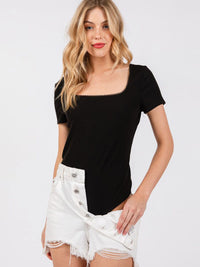 WOMEN'S SHORT SLEEVE SQUARE NECK RIBBED BODYSUIT