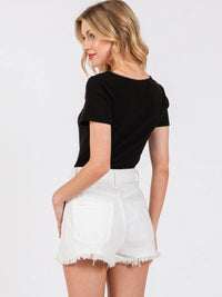 WOMEN'S SHORT SLEEVE SQUARE NECK RIBBED BODYSUIT