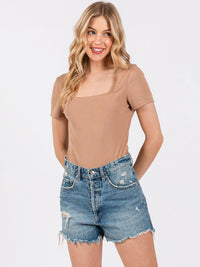 WOMEN'S SHORT SLEEVE SQUARE NECK RIBBED BODYSUIT
