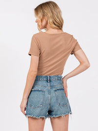 WOMEN'S SHORT SLEEVE SQUARE NECK RIBBED BODYSUIT