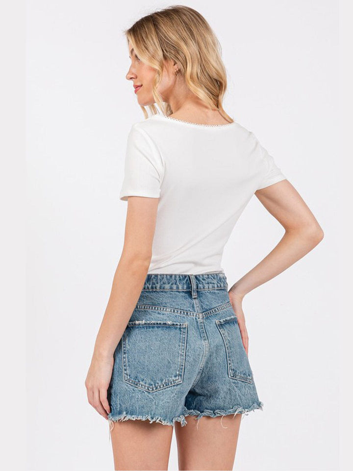 WOMEN'S SHORT SLEEVE SQUARE NECK RIBBED BODYSUIT