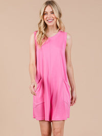 WOMEN'S SLEEVELESS FRONT POCKETS V-NECK ROMPER