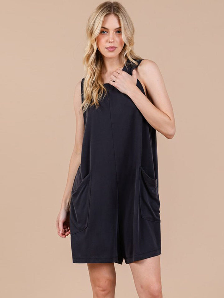 WOMEN'S SLEEVELESS FRONT POCKETS V-NECK ROMPER