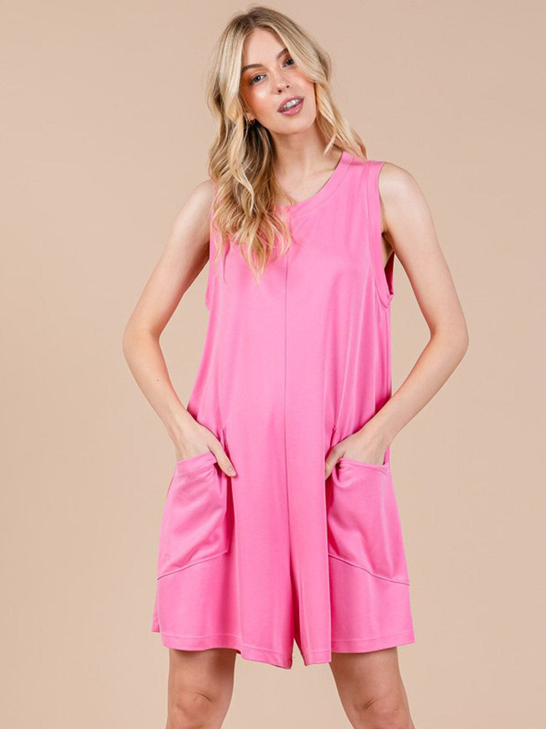 WOMEN'S SLEEVELESS FRONT POCKETS V-NECK ROMPER