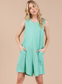 WOMEN'S SLEEVELESS FRONT POCKETS V-NECK ROMPER
