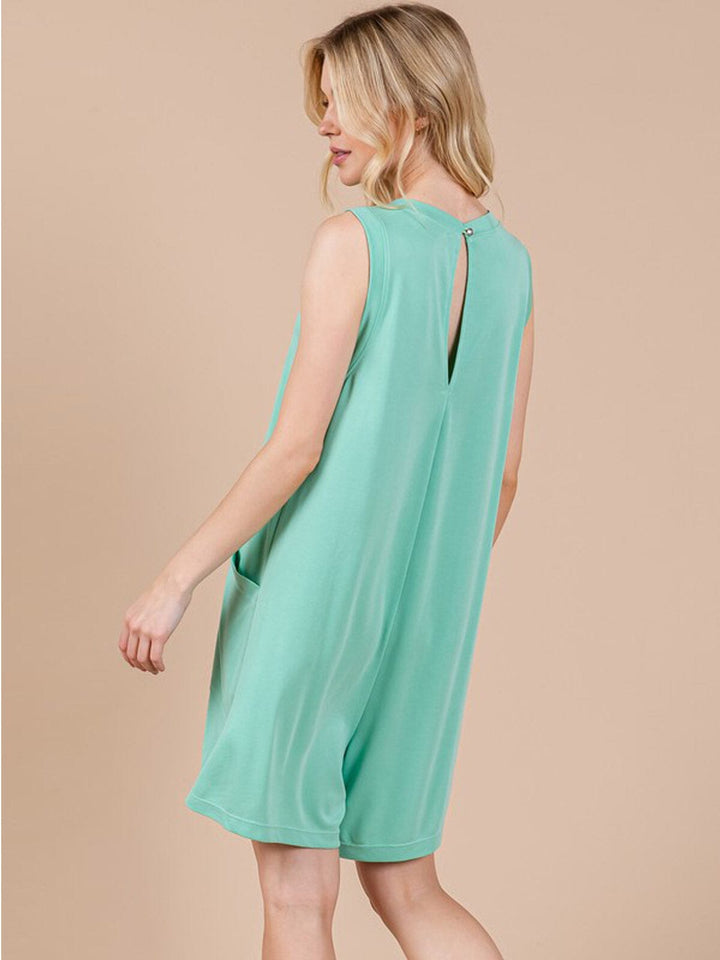 WOMEN'S SLEEVELESS FRONT POCKETS V-NECK ROMPER