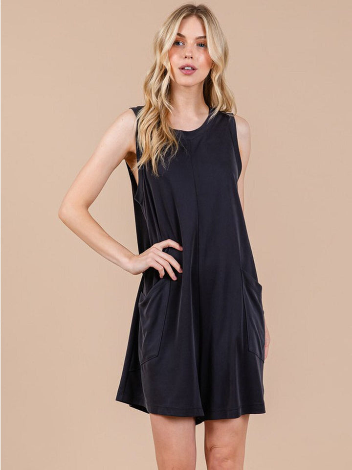 WOMEN'S SLEEVELESS FRONT POCKETS V-NECK ROMPER